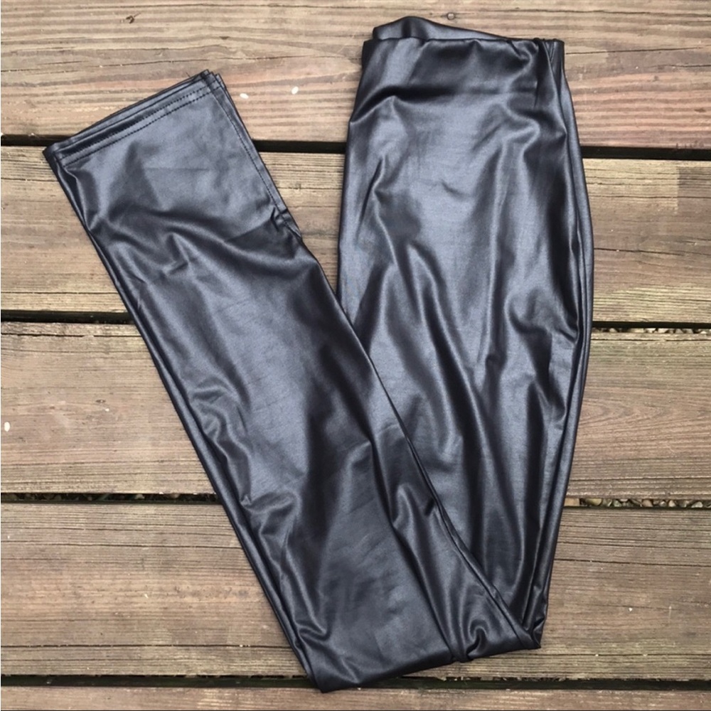 Nasty Gal Split Hem Wet Look Leggings